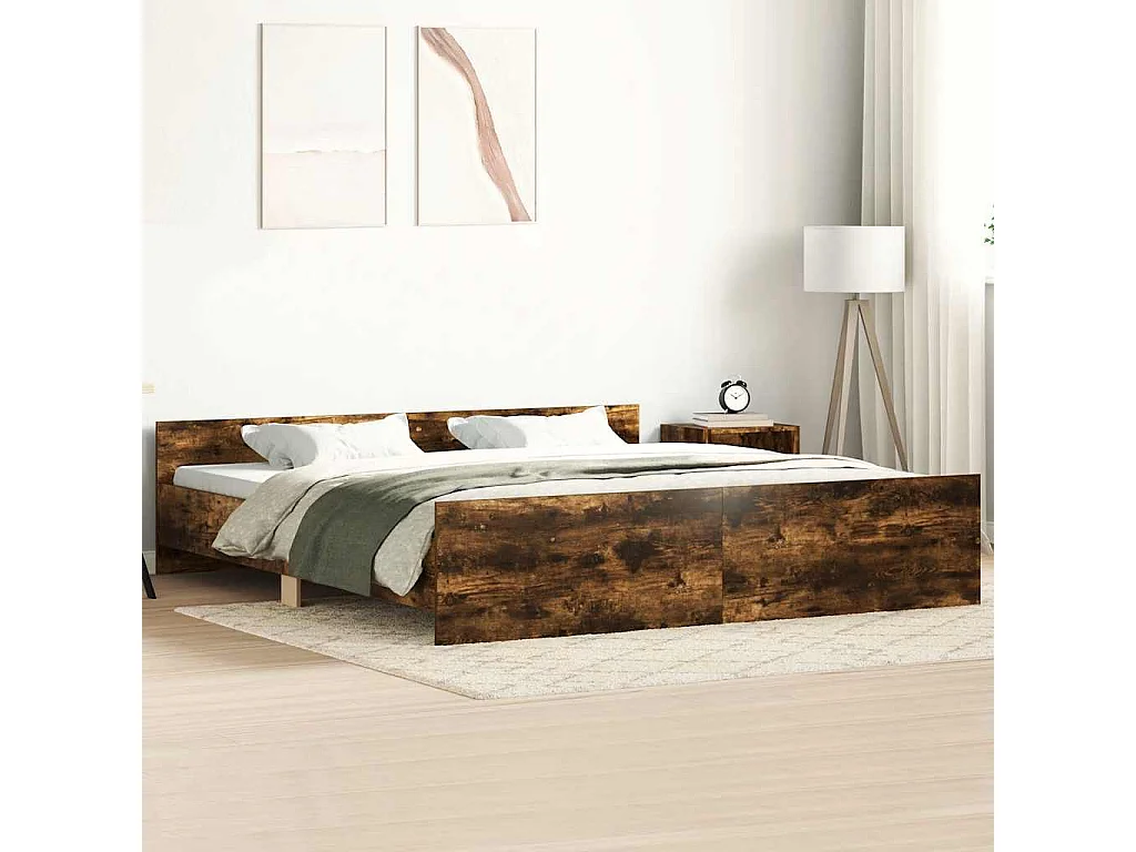 Estructura de cama con cabecero piecero roble ahumado 200x200cm