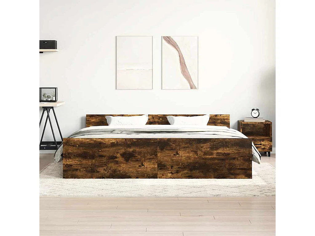 Estructura de cama con cabecero piecero roble ahumado 200x200cm