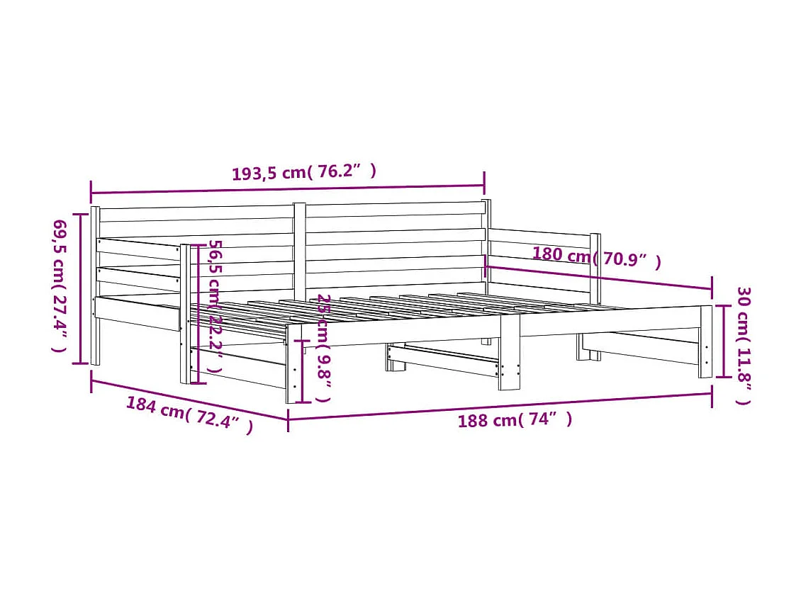 Lit de jour et lit gigogne sans matelas 90x190 cm bois massif
