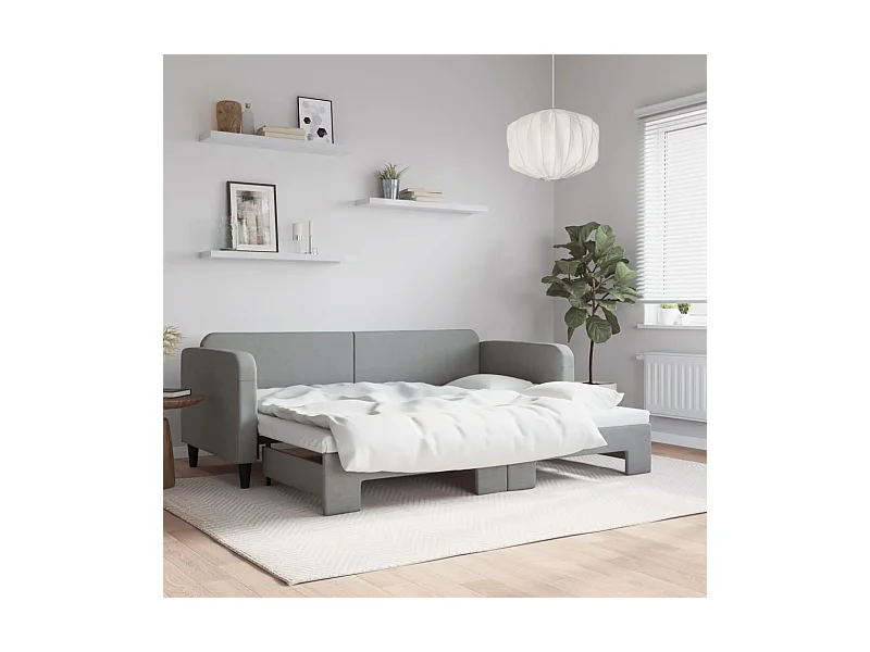 Tagesbett Ausziehbar Hellgrau 80x200 cm Stoff