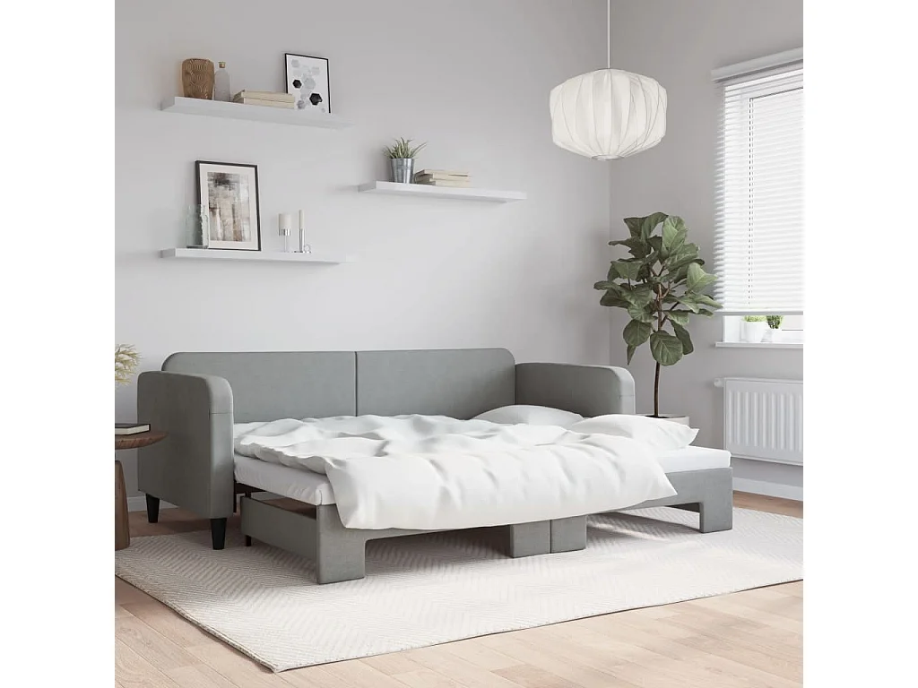 Slaapbank met onderschuifbed 80x200 cm stof lichtgrijs