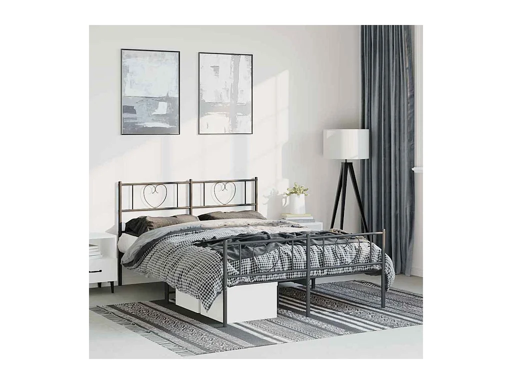 Cadre de lit métal sans matelas avec pied de lit noir 150x200cm