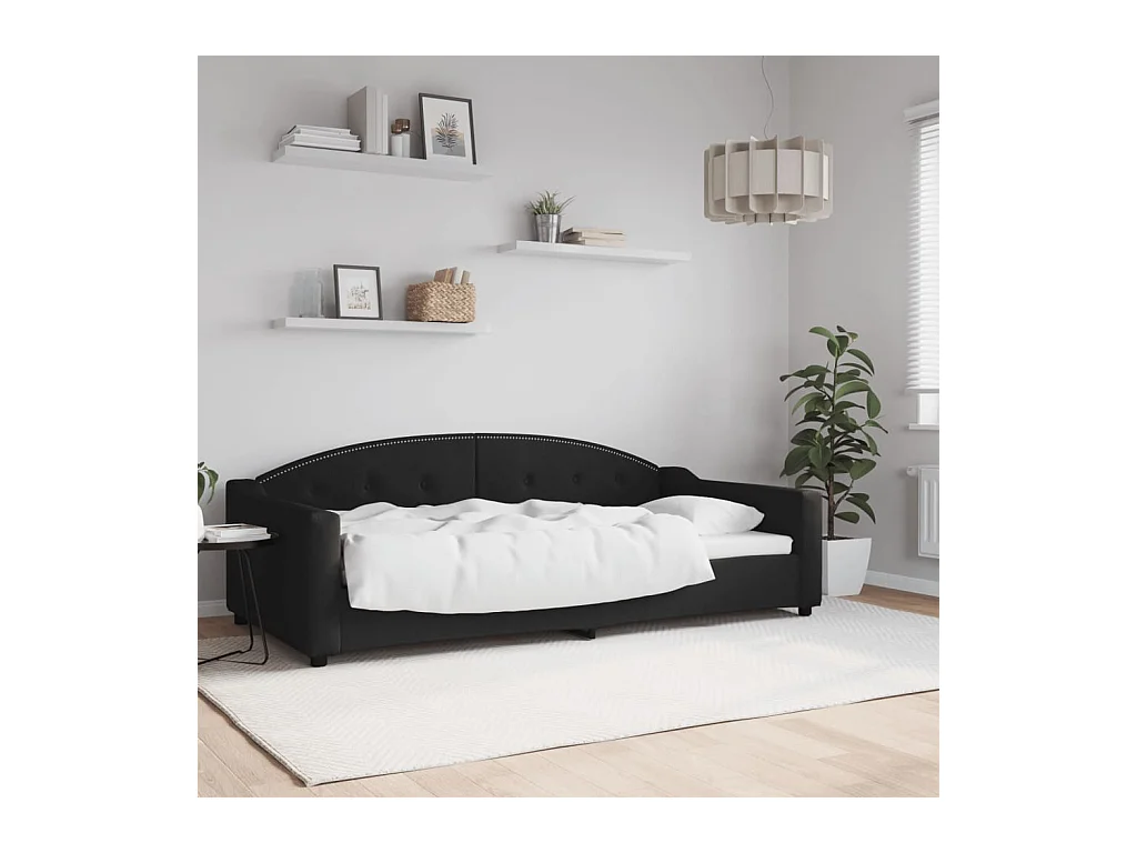 Letto da Giorno Nero 100x200 cm in Tessuto