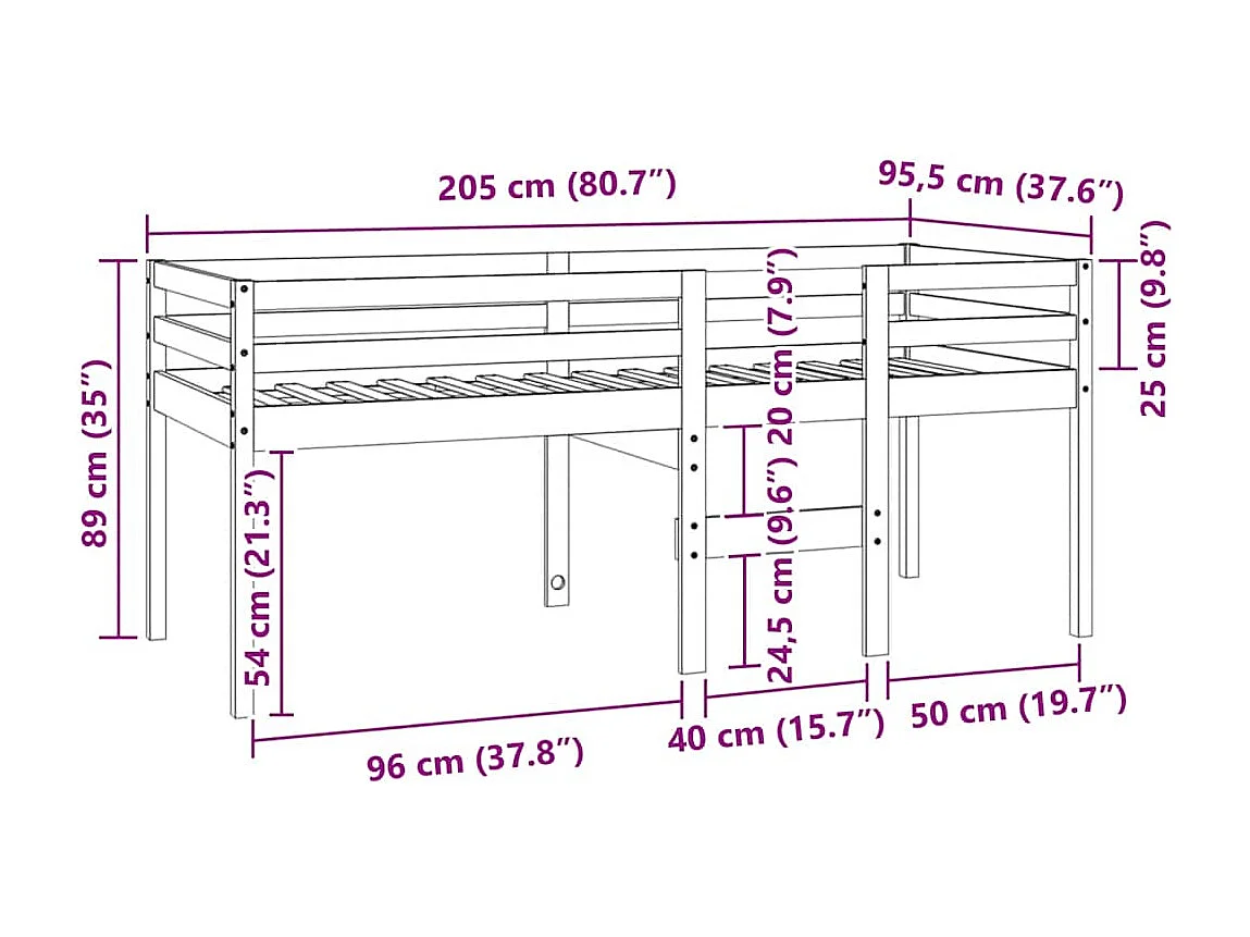 Lit haut sans matelas cire marron 90x200 cm bois massif