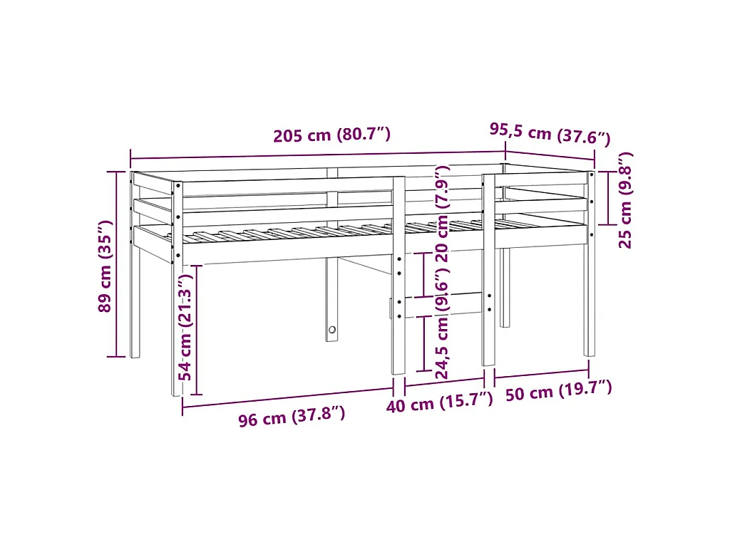 Hoogslaper massief grenenhout wasbruin 90x200 cm