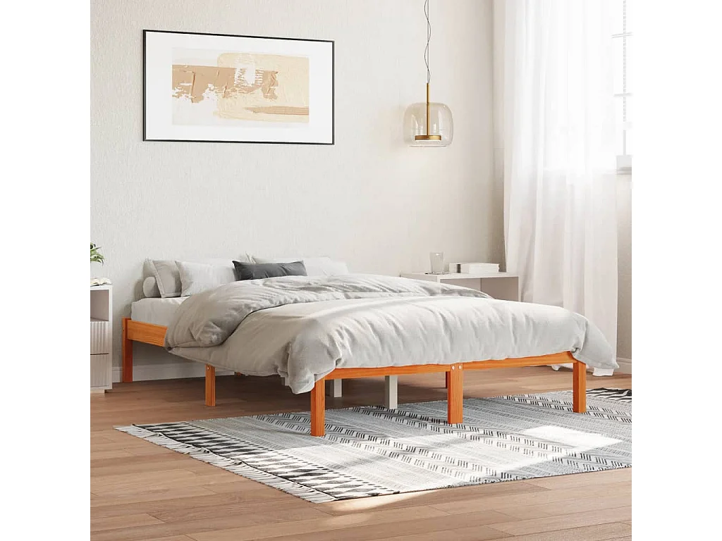 Cadre de lit sans matelas cire marron 120x200cm bois pin massif