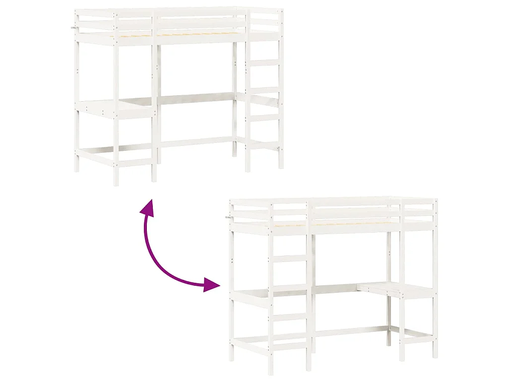 Lit superposé sans matelas blanc 90x200 cm bois de pin massif