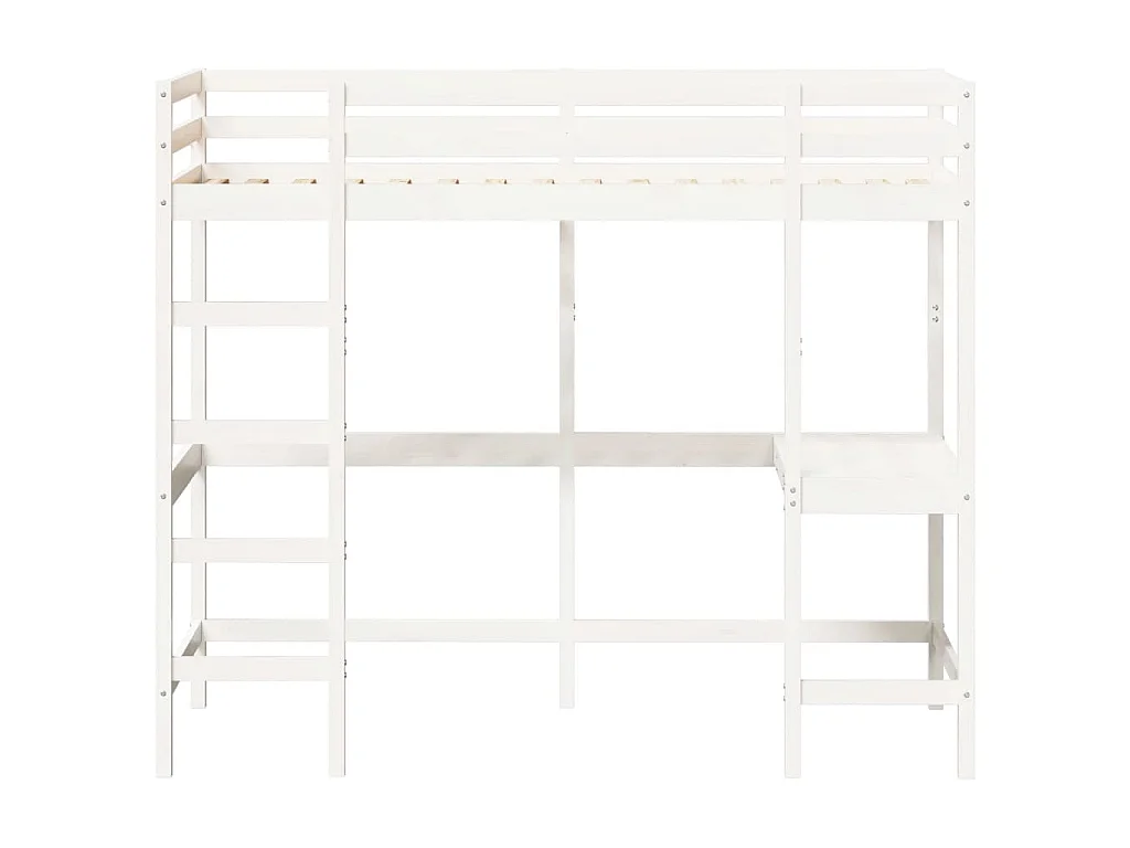 Hochbett mit Schreibtisch Weiß 90x200 cm Massivholz Kiefer