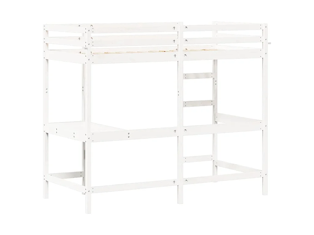 Hochbett mit Schreibtisch Weiß 90x200 cm Massivholz Kiefer