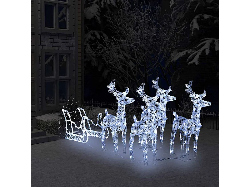 Kerstdecoratie rendieren en slee 280x28x55 cm acryl