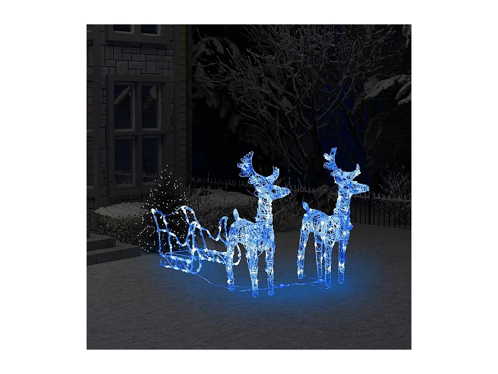 Décoration de Noël Rennes et traîneau 160 LED 130 cm Acrylique