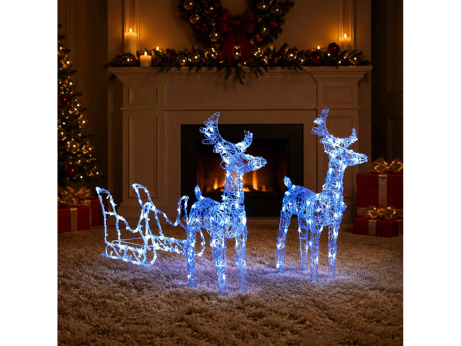 Rentiere & Schlitten Weihnachtsdekoration 160 LEDs 130 cm Acryl