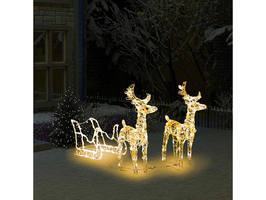 Décoration de Noël Rennes et traîneau 160 LED 130 cm Acrylique