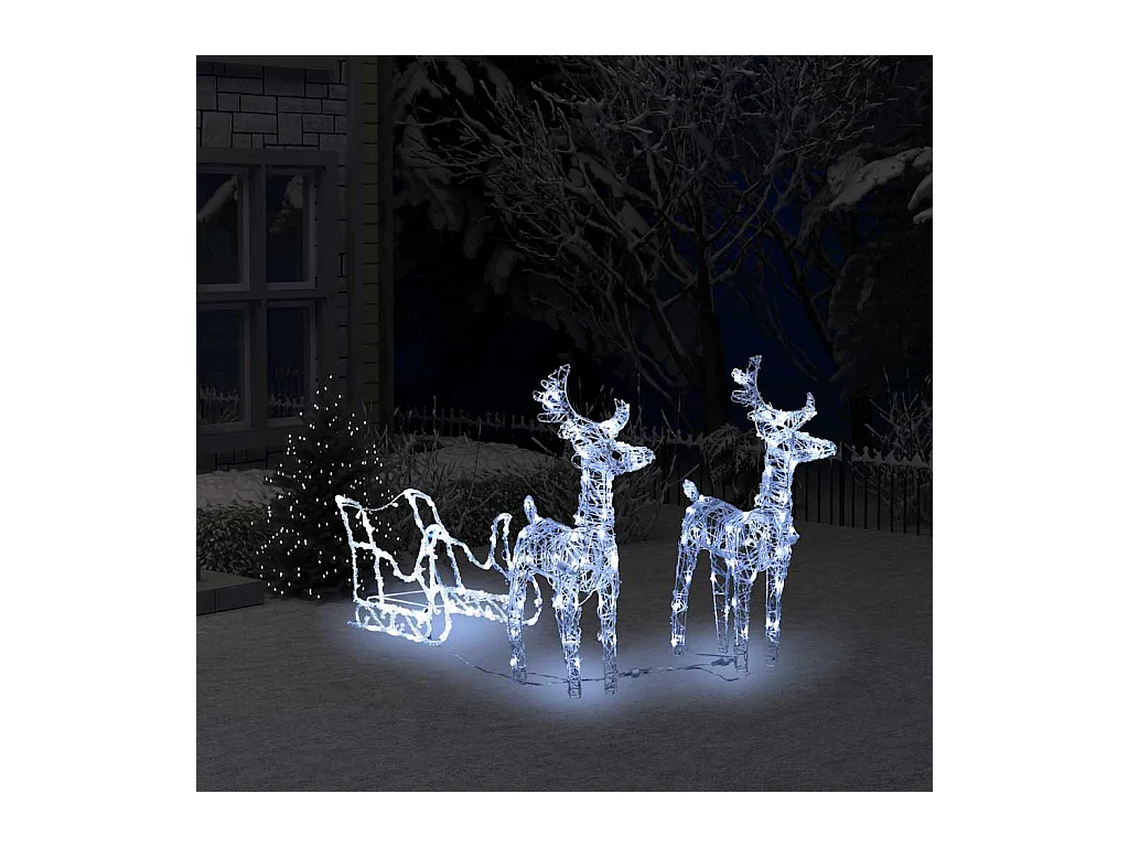 Décoration de Noël Rennes et traîneau 160 LED 130 cm Acrylique