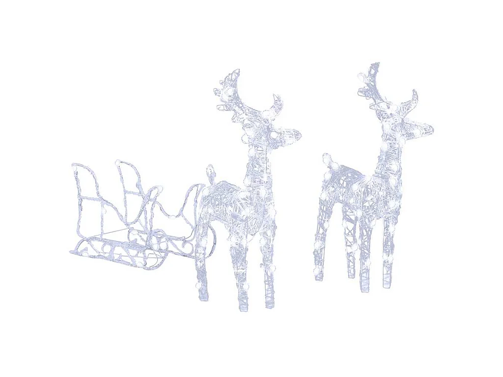 Decoração de Natal renas/trenó 160 luzes LED 130 cm acrílico