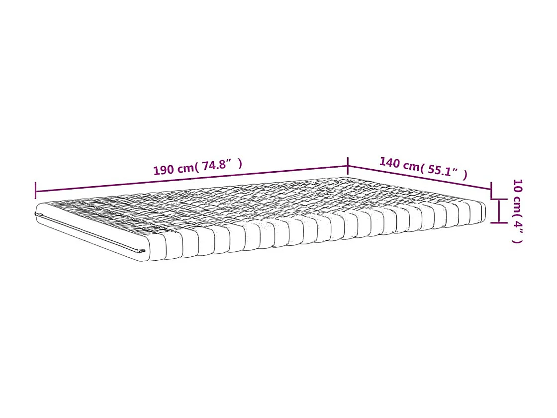 Matelas en mousse blanc 140x190 cm 7 zones dureté 20 ILD