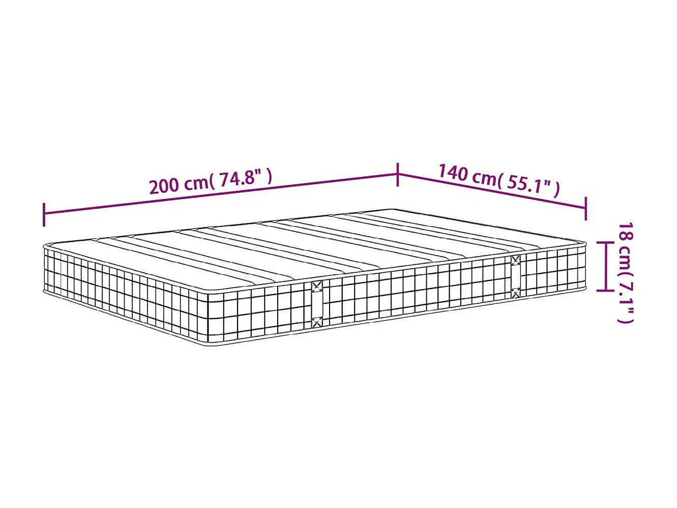 Matelas à ressorts bonnell moyen 140x200 cm
