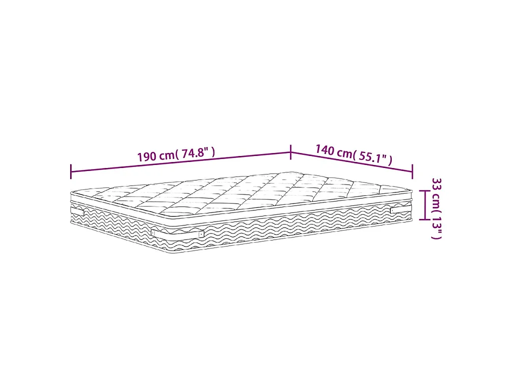 Matelas à ressorts ensachés Moyen Plus 140 x 190 cm