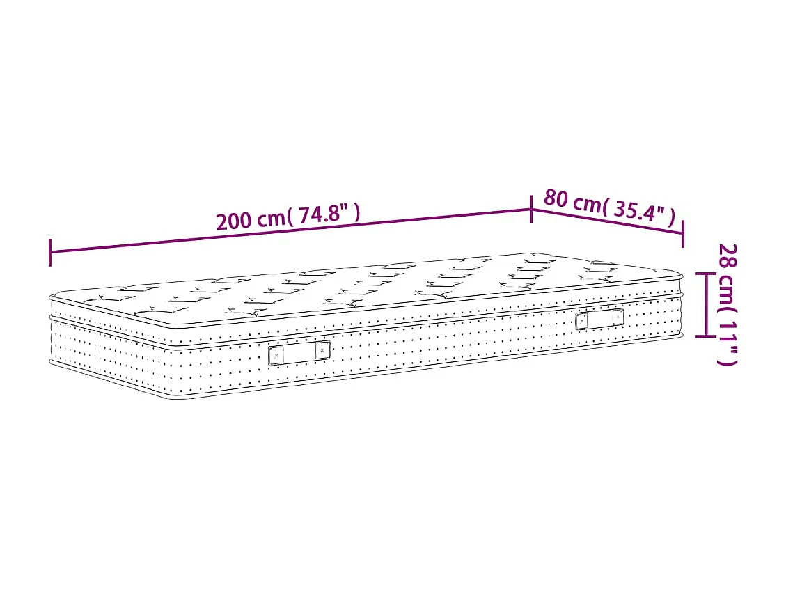 Pocketveringmatras middelhard 80x200 cm