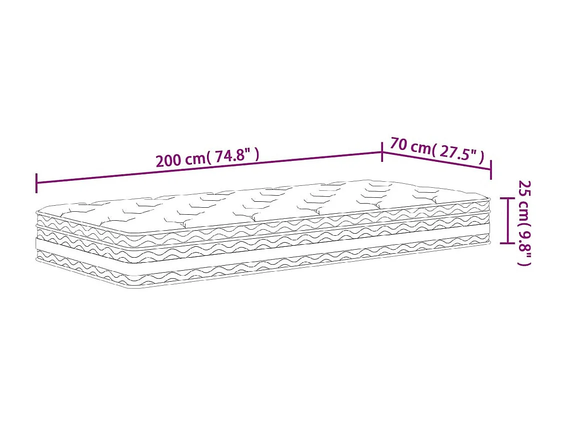 Pocketveringmatras middelhard 70x200 cm