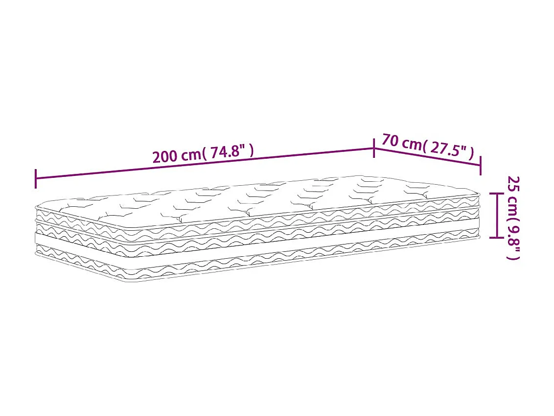 Pocketveringmatras middelhard 70x200 cm