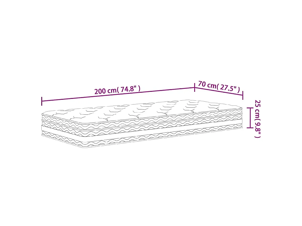 Matelas à ressorts ensachés moyen 70x200 cm