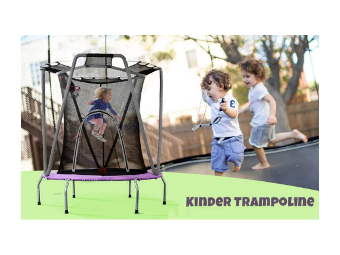 Trampolín redondo para uso en interiores y exteriores, 50 kg, tamaño (alto x largo): 157x147 cm, violeta/gris