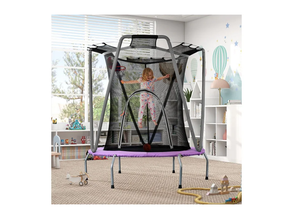 Trampoline rond pour l'intérieur et l'extérieur,  50 kg, taille (H*L): 157x147 cm, violet/gris