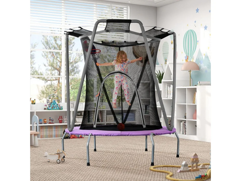 Trampolín redondo para uso en interiores y exteriores, 50 kg, tamaño (alto x largo): 157x147 cm, violeta/gris