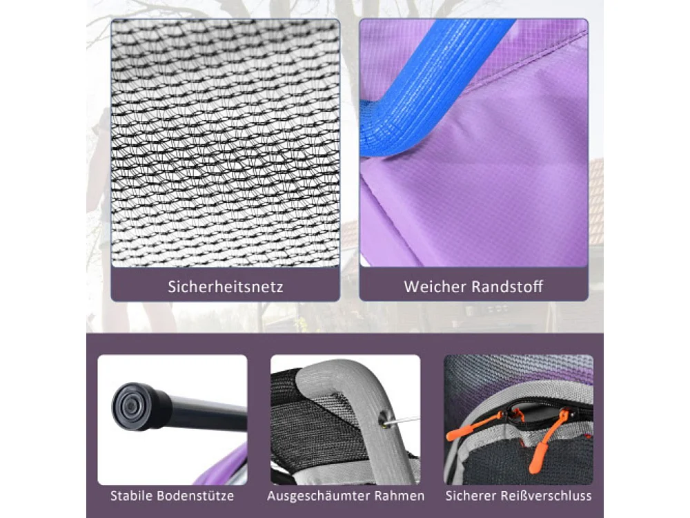 Trampolín redondo para uso en interiores y exteriores, 50 kg, tamaño (alto x largo): 157x147 cm, violeta/gris