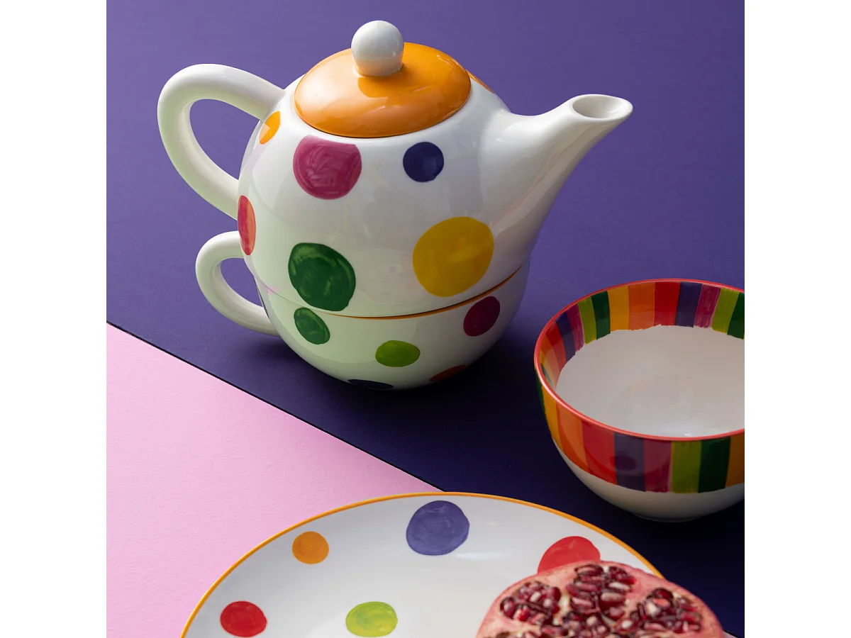 Théière & Tasse avec Sous-Tasse "Pop Art" 19cm Multicolore