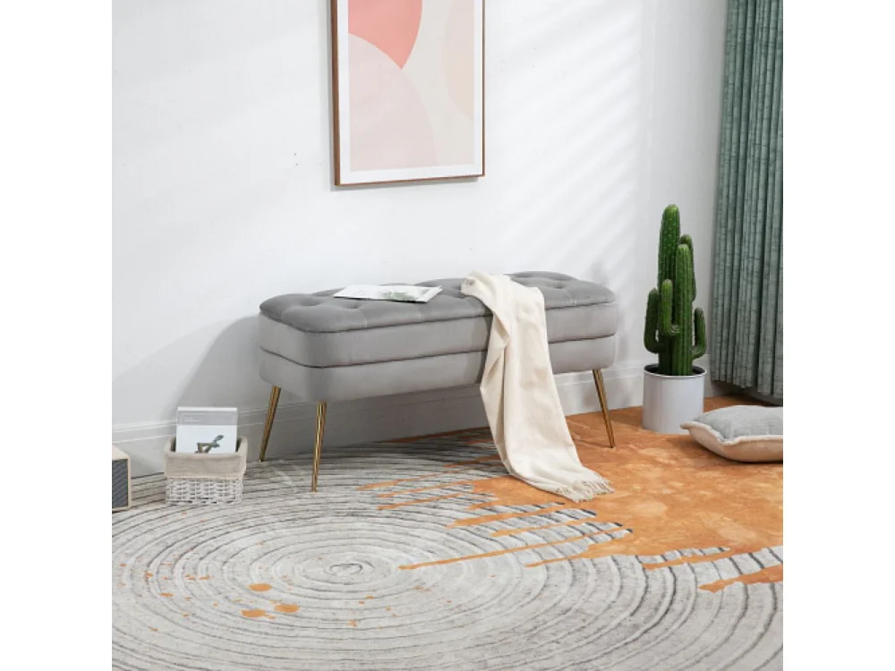 Banc d'extrémité de chambre avec espace de rangement en velours