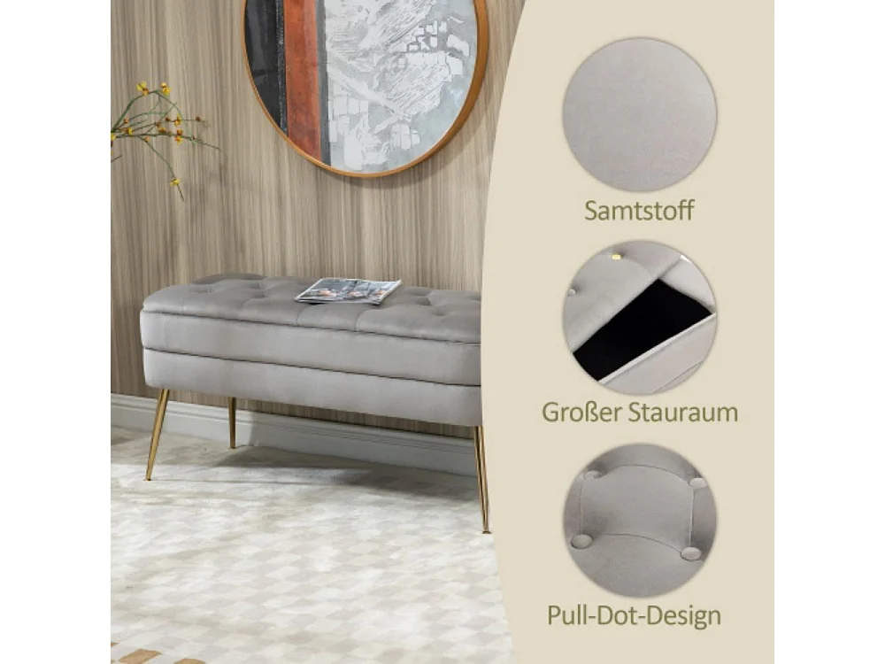 Banc d'extrémité de chambre avec espace de rangement en velours