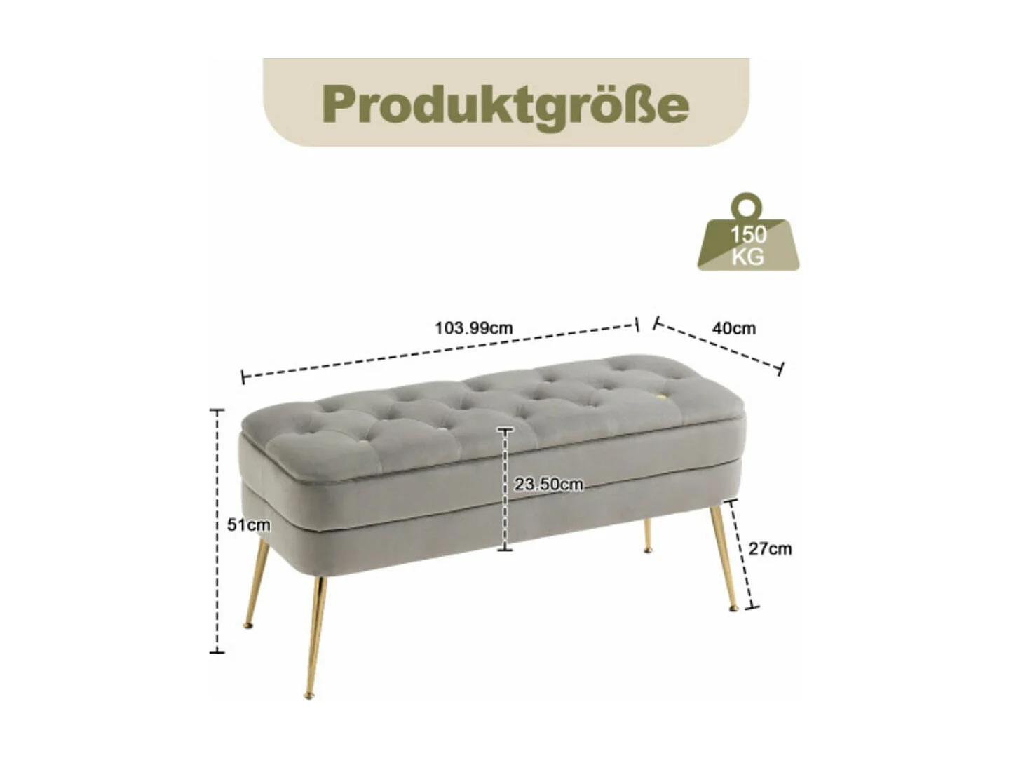 Banc d'extrémité de chambre avec espace de rangement en velours