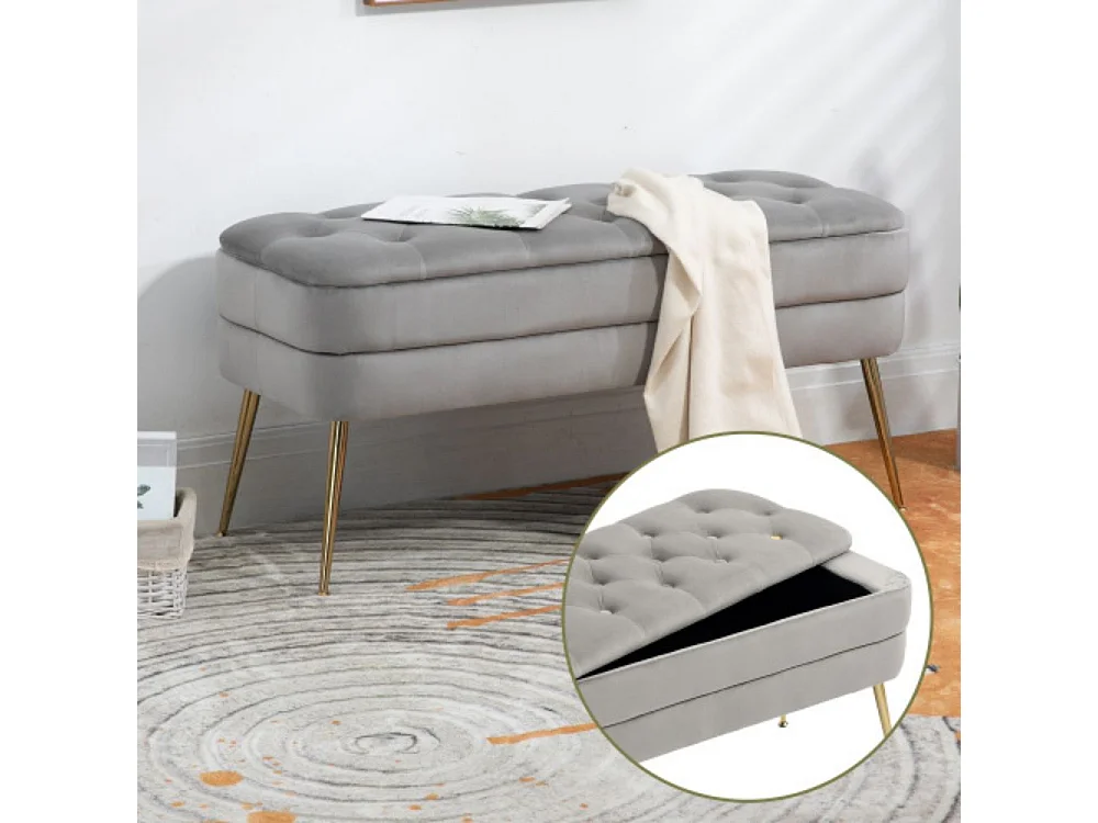 Banc d'extrémité de chambre avec espace de rangement en velours