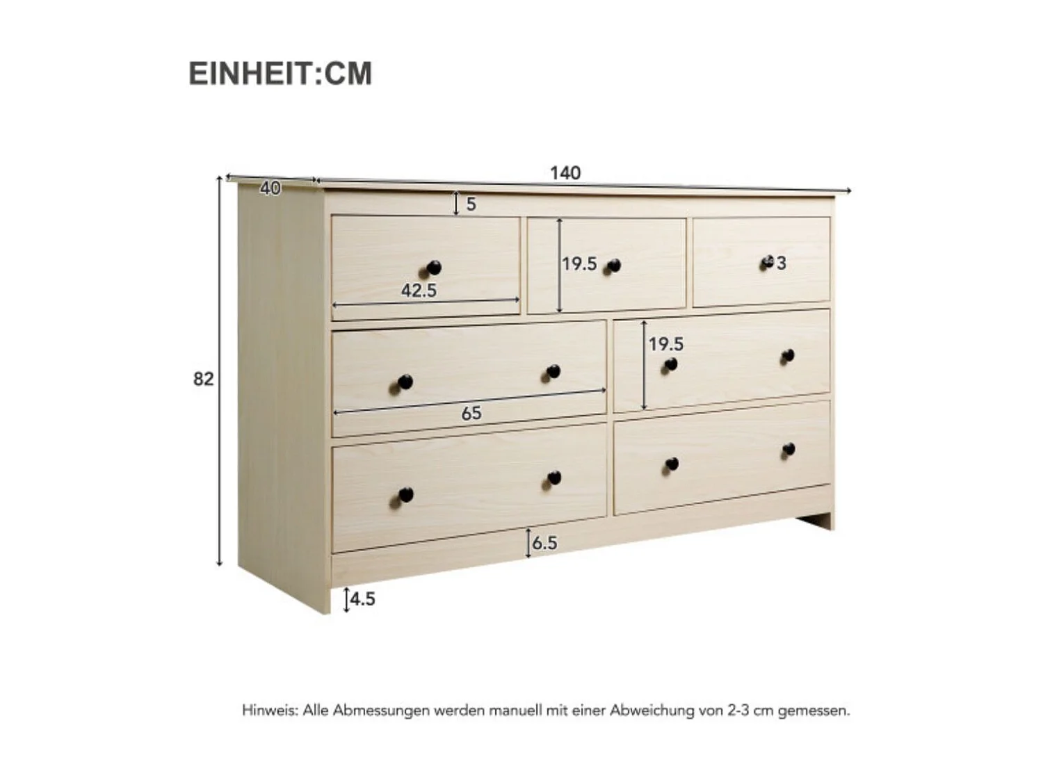 Houten buffetkast met 7 laden en verfijnde afwerkingen - 140*40*82 cm.