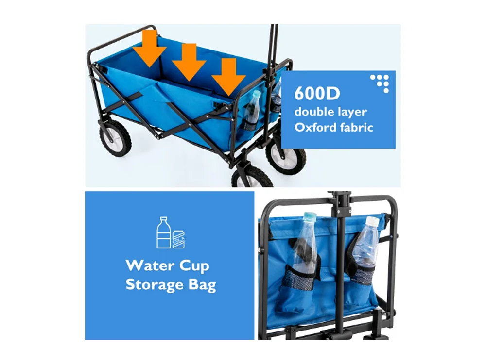 Remorque pliante tout-terrain pour wagon de jardinage, bleu