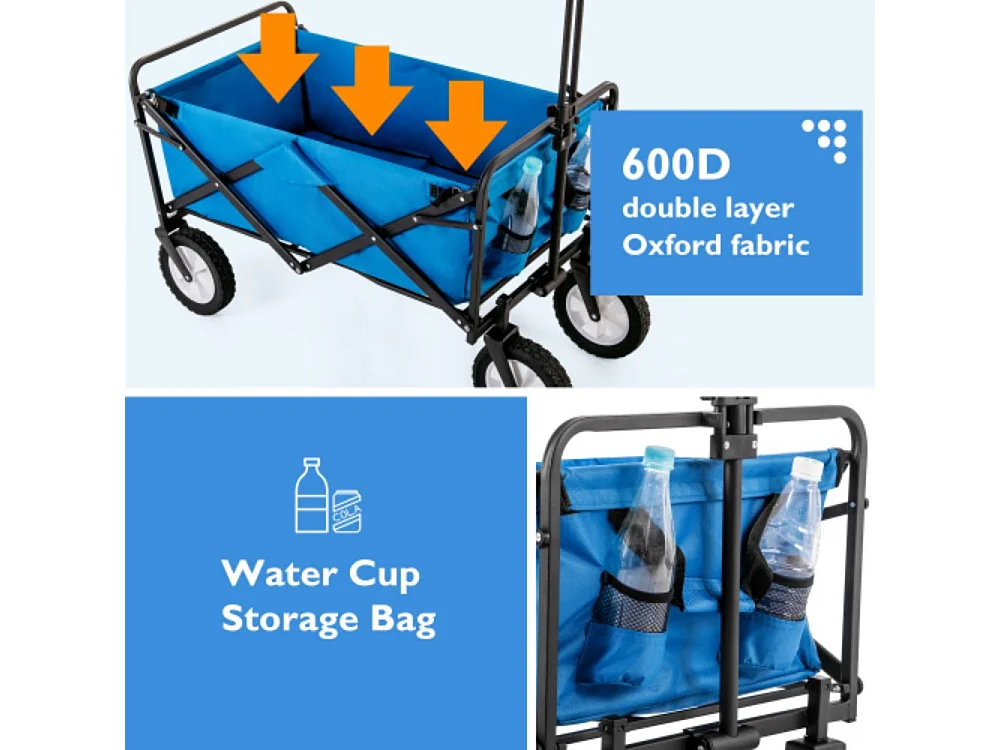 Rimorchio fuoristrada pieghevole per carrello da giardino, blu