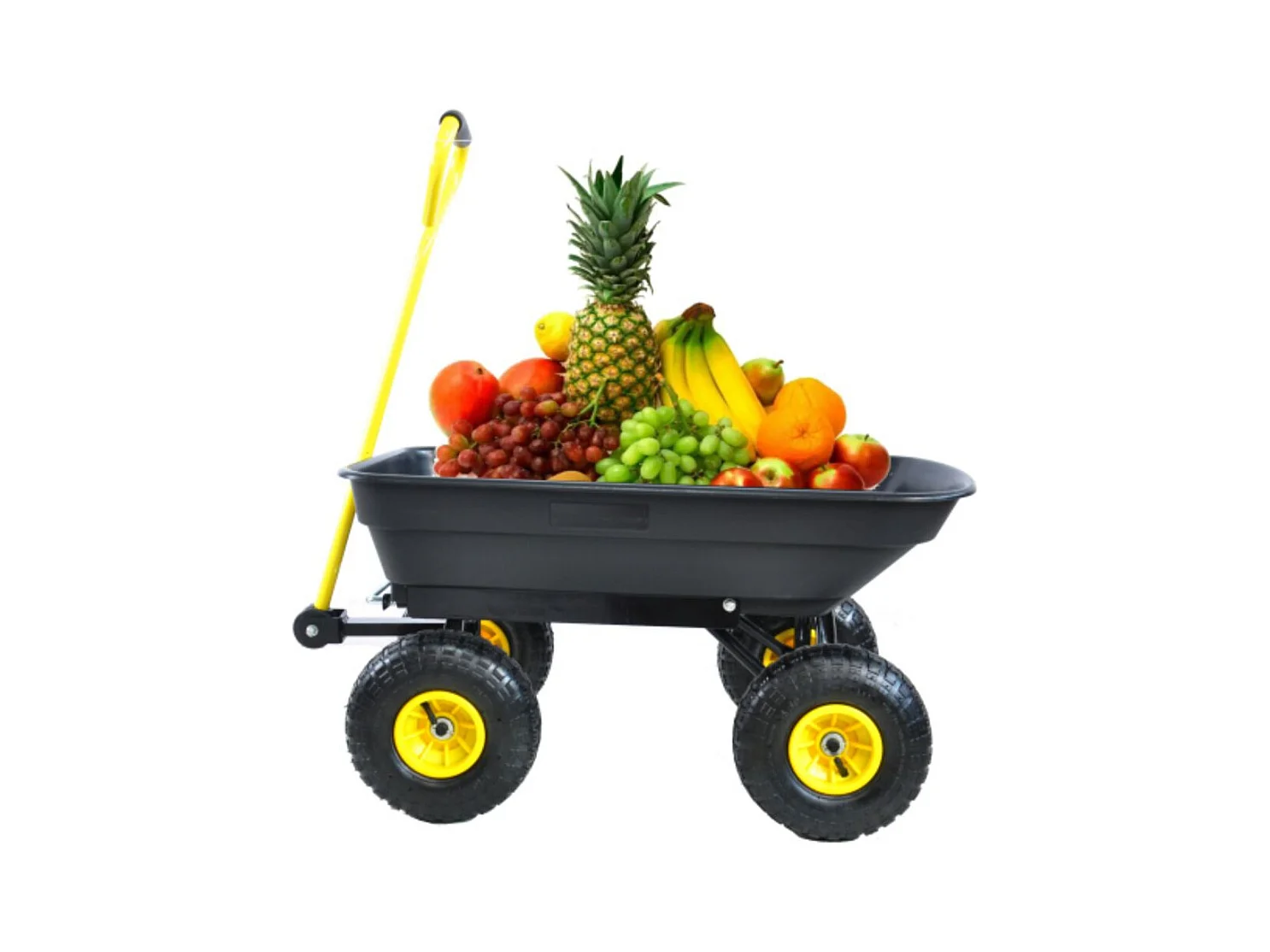 Rimorchio da giardino versatile con telaio in acciaio e ruote da 10 pollici