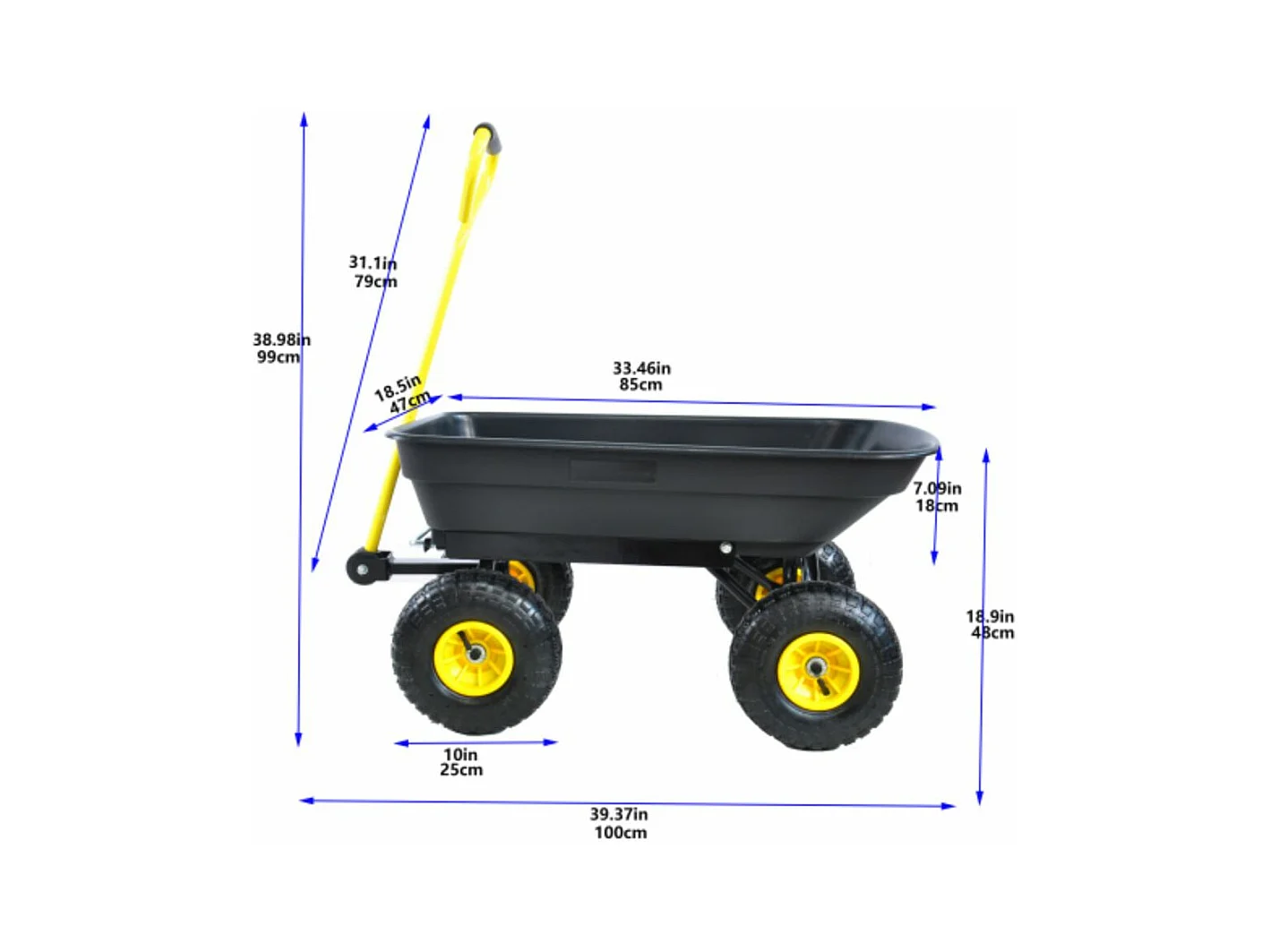 Vielseitiger Gartenanhänger mit Stahlrahmen und 10-Zoll-Reifen