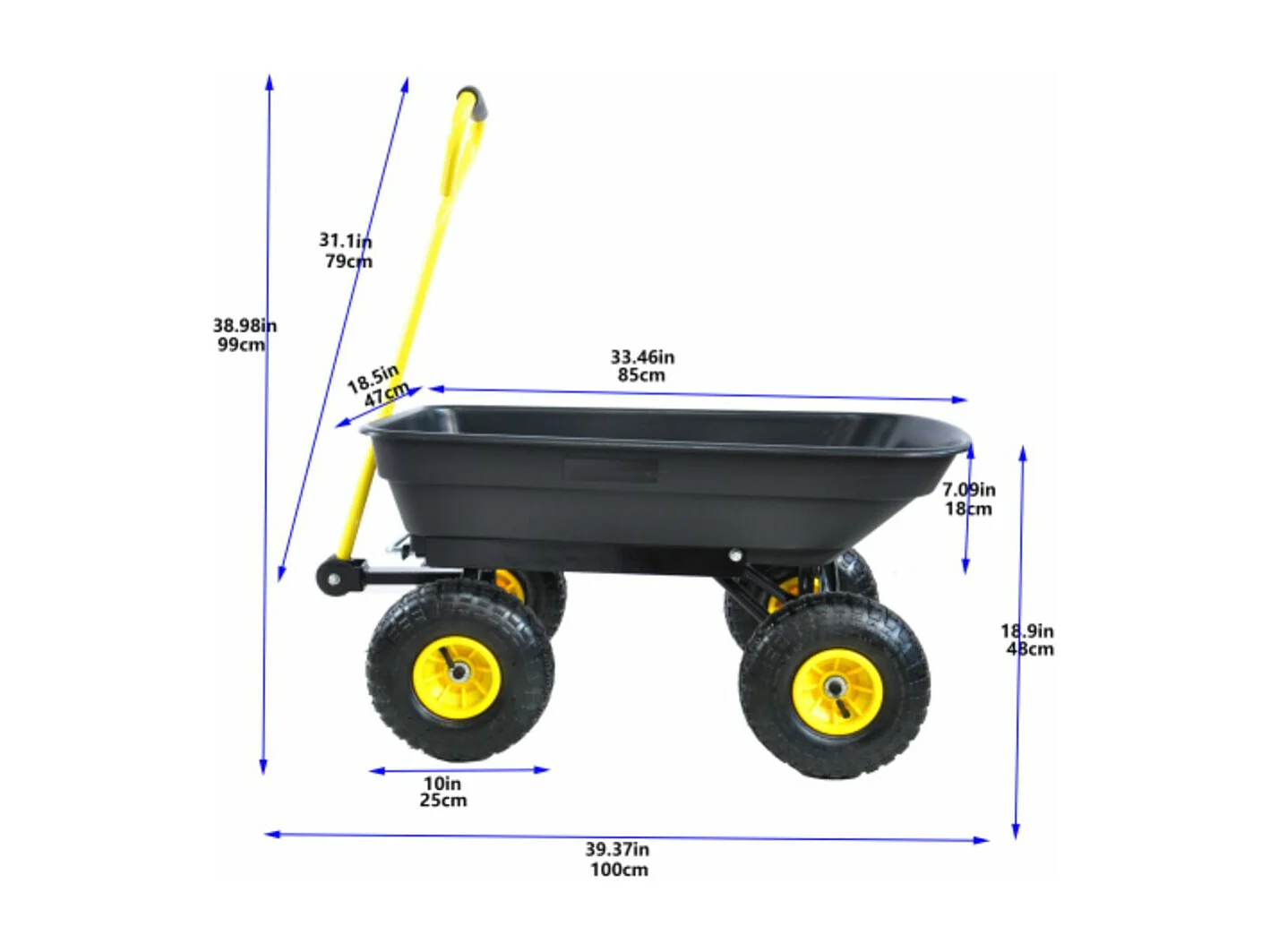 Veelzijdige tuinaanhanger met stalen frame en 10-inch banden