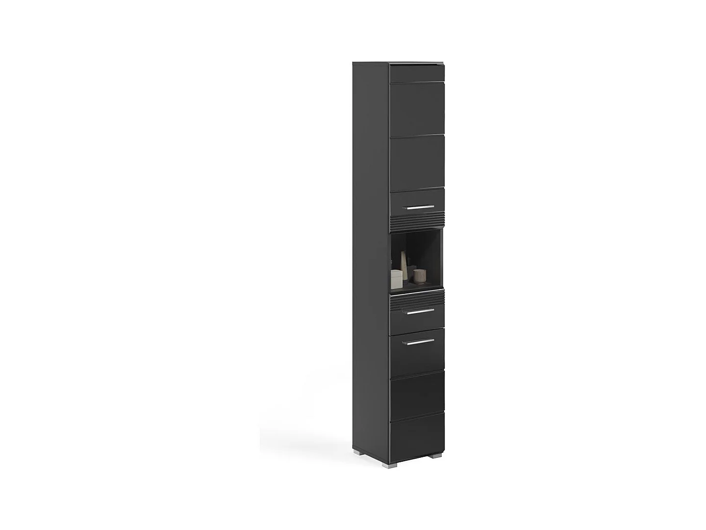 Linus armoire haute pour salle de bain 2 portes, 1 tiroir, 1 tablette  brillant noir,noir.