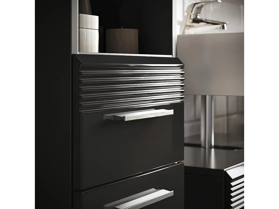 Linus armoire haute pour salle de bain 2 portes, 1 tiroir, 1 tablette  brillant noir,noir.