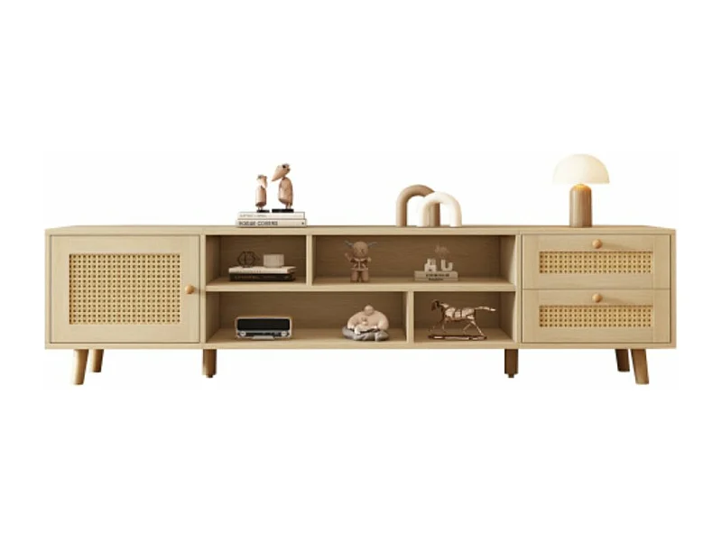 Mobile TV in rattan colore legno premium da 160 cm per televisore da 70 pollici