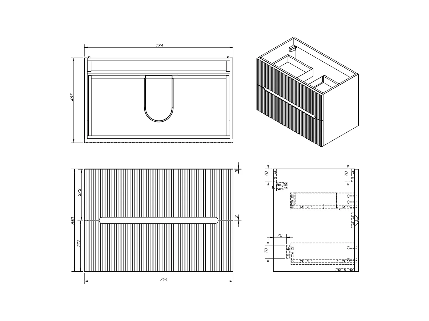 Ophængt sort stribet underskabsmøbel - 80 cm - PAVANI