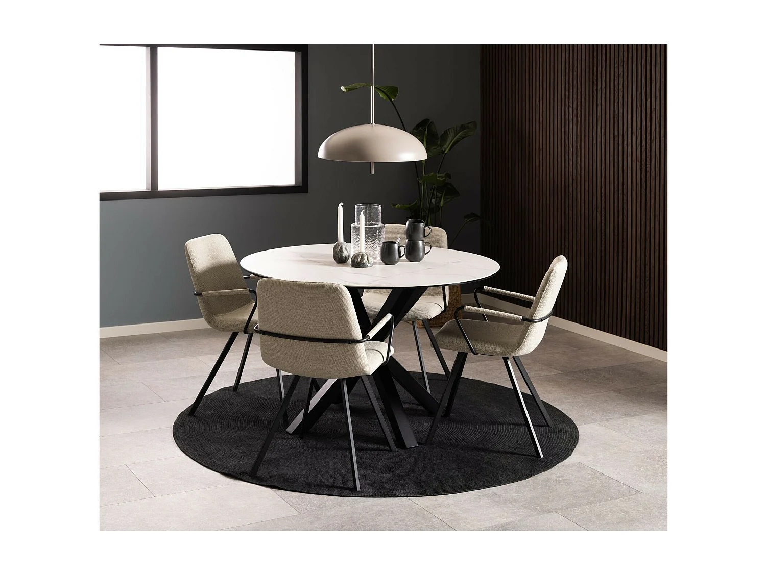 Table de salle à manger ronde en céramique L119 4 personnes - NEIVA