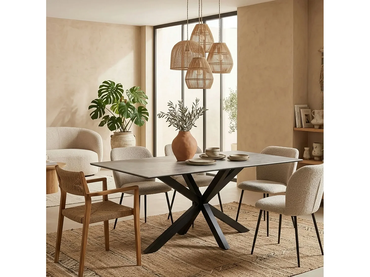 Table de salle à manger rectangulaire en céramique 6 places L160 - NEIVA