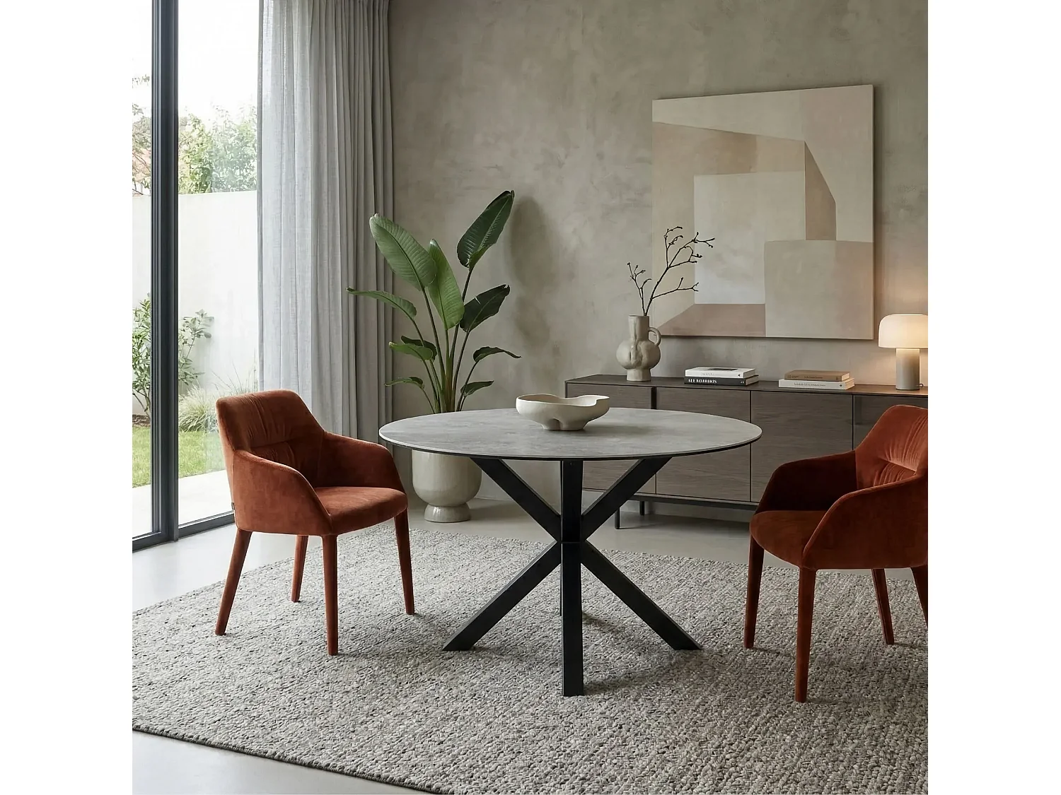 Table de salle à manger ronde en céramique L119 4 personnes - NEIVA