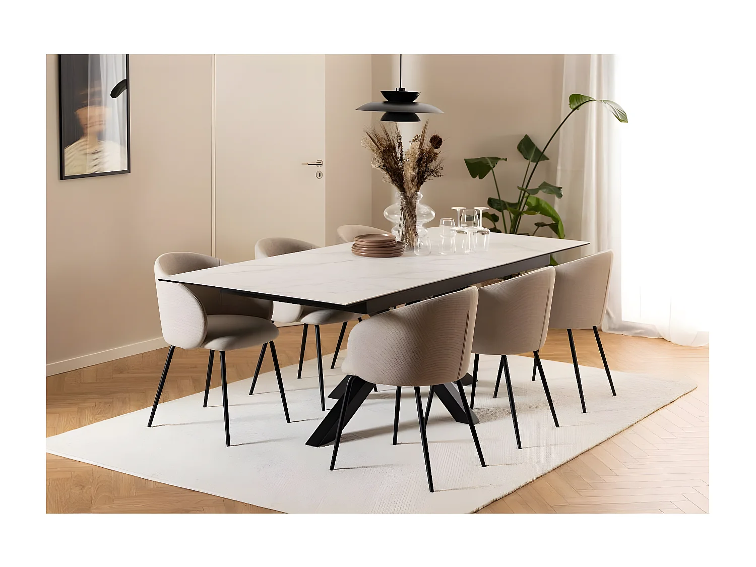 Table de salle à manger rectangulaire extensible en céramique 8/10 places L200/240 - NEIVA