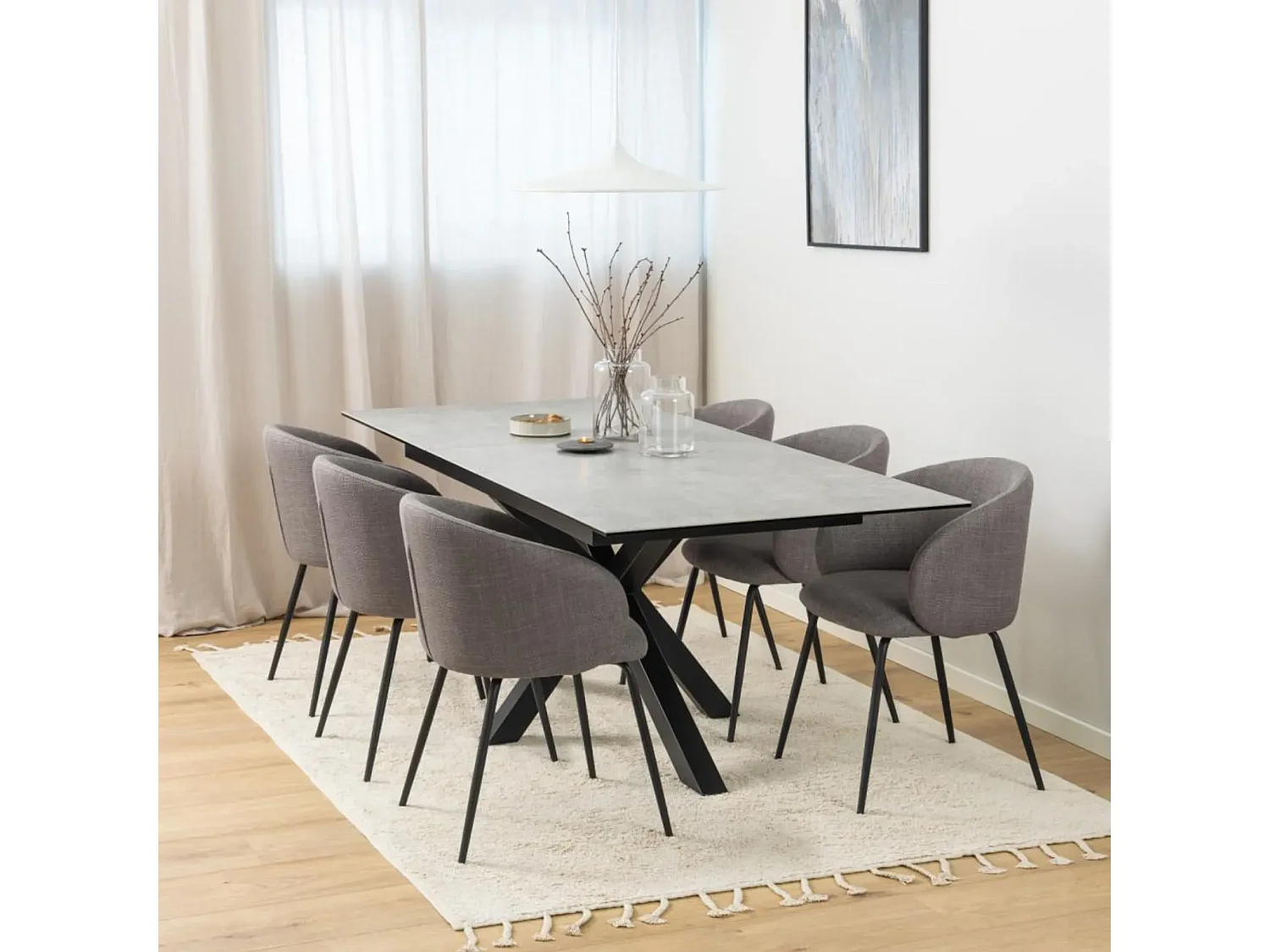 Sky eetkamertafel 90x168/210cm met 1 extra plaat grijs.